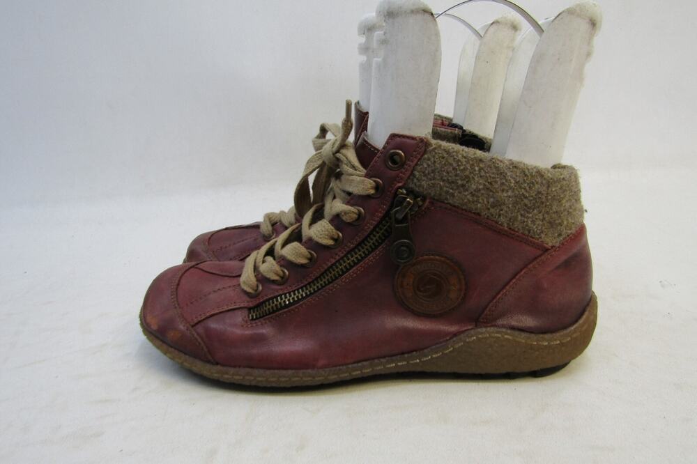 Remonte Womens Size 38 EUR Burgundy Leather Zip Lace Up Ankle Fashion Boots
